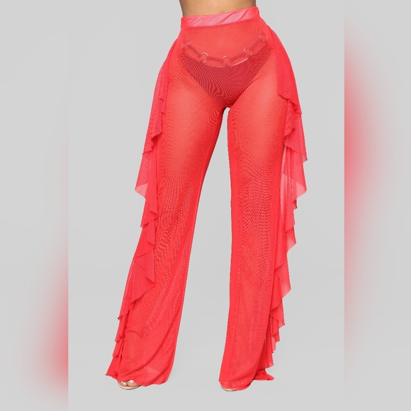 Cherry Red Ruffle Swimsuit Cover up pants - Picture 12 of 12